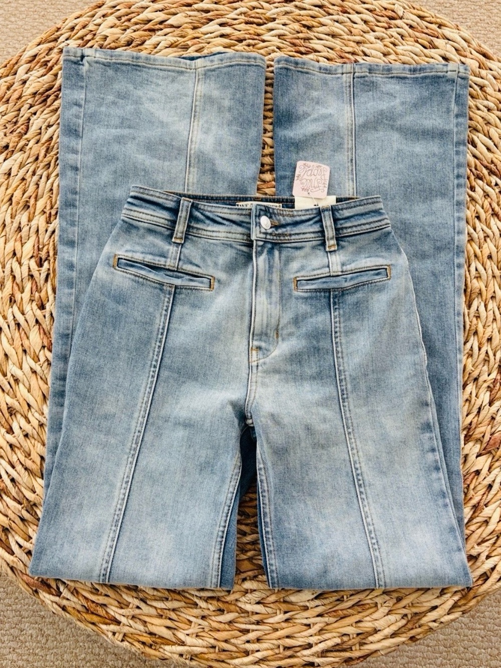 We The Free Firecracker High Rise Red Suede Star Flare Jean - Picture 9 of 13